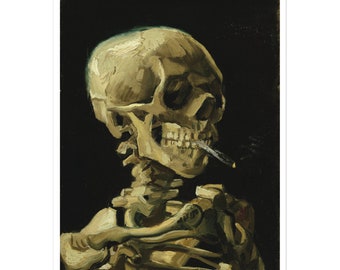 Aufkleber | Vincent Van Gogh Skelettkopf mit brennender Zigarette