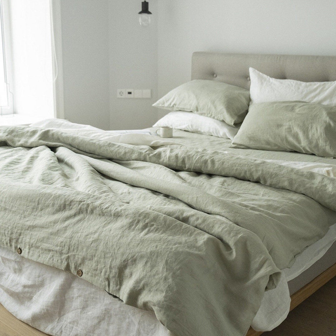 Linen Sheets Grass Green, Linen Sheet Set, Linen Bedding, Linen Top Sheet, Linen Fitted Sheet