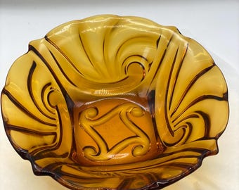 Vintage Art Deco Amber Glass Bowl, Swirled Design (28cm)