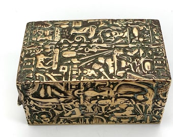 Antique Egyptian Brass Box, Repousse Engraved Travel Curler Caddy