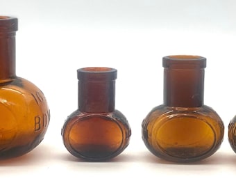 Antique Amber Glass Bovril Jars, Set of 4, Country Decor