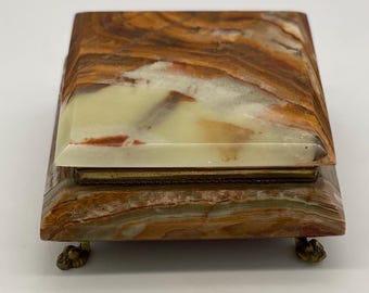 Vintage Onyx Jewelry Box with Brass Lion Paw Feet