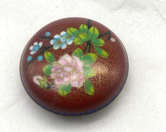 Cloisonné Lidded Trinket Dish, Crimson Floral Decor (6.5cm)