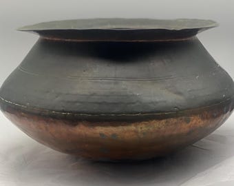 Antique Hand Hammered Copper Bowl, 19th Century Indian Cooking Pot / Planter