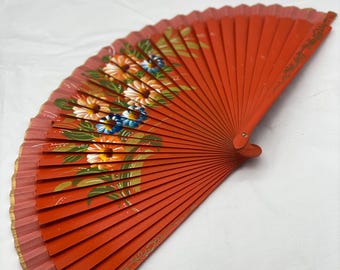 Vintage handpainted very colourful Spanish fans with floral decor on both sides.  Extended width is 42cm.  Please choose from options below.