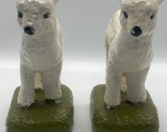 1930’s handmade bookends with adorable lambs on a green base.