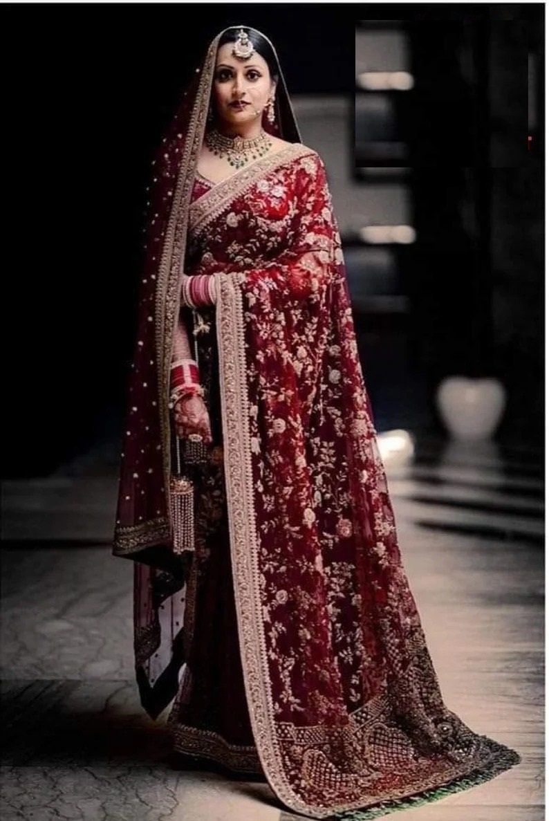 Buy Party Wear Appealing Red Cotton Linen Designer Bridal Saree Bride –  Designerslehenga