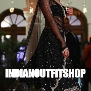 Black Georgette Lehenga And Banglory Satin Blouse And Soft Net Dupatta For Women , Indian Wedding Bridesmaid Lehenga Choli , Chaniya Choli