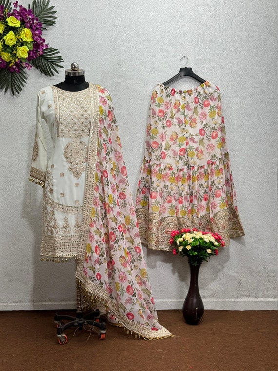 Designer Beige Colour Salwar kameez With Amazing Contrast Of Rich