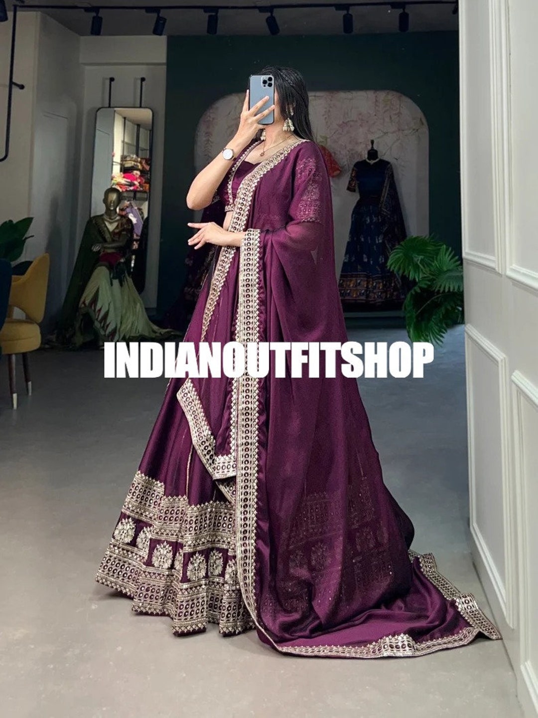 Wine Silk Lehenga Choli With Embroidery and Sequence Work and Rangoli ...