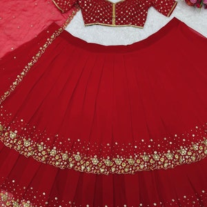 Unique Red Wedding Dress Georgette Red Lehenga Choli With Dupatta, Bridesmaid Dresses & Wedding Lehenga Choli With Readymade Lehenga image 7