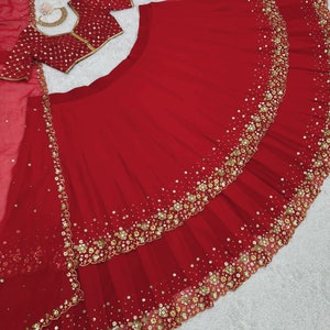 Unique Red Wedding Dress Georgette Red Lehenga Choli With Dupatta, Bridesmaid Dresses & Wedding Lehenga Choli With Readymade Lehenga image 8