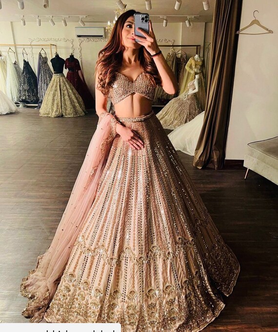 Peach Silk Lehenga Choli With Embroidery Sequence Work and Heavy