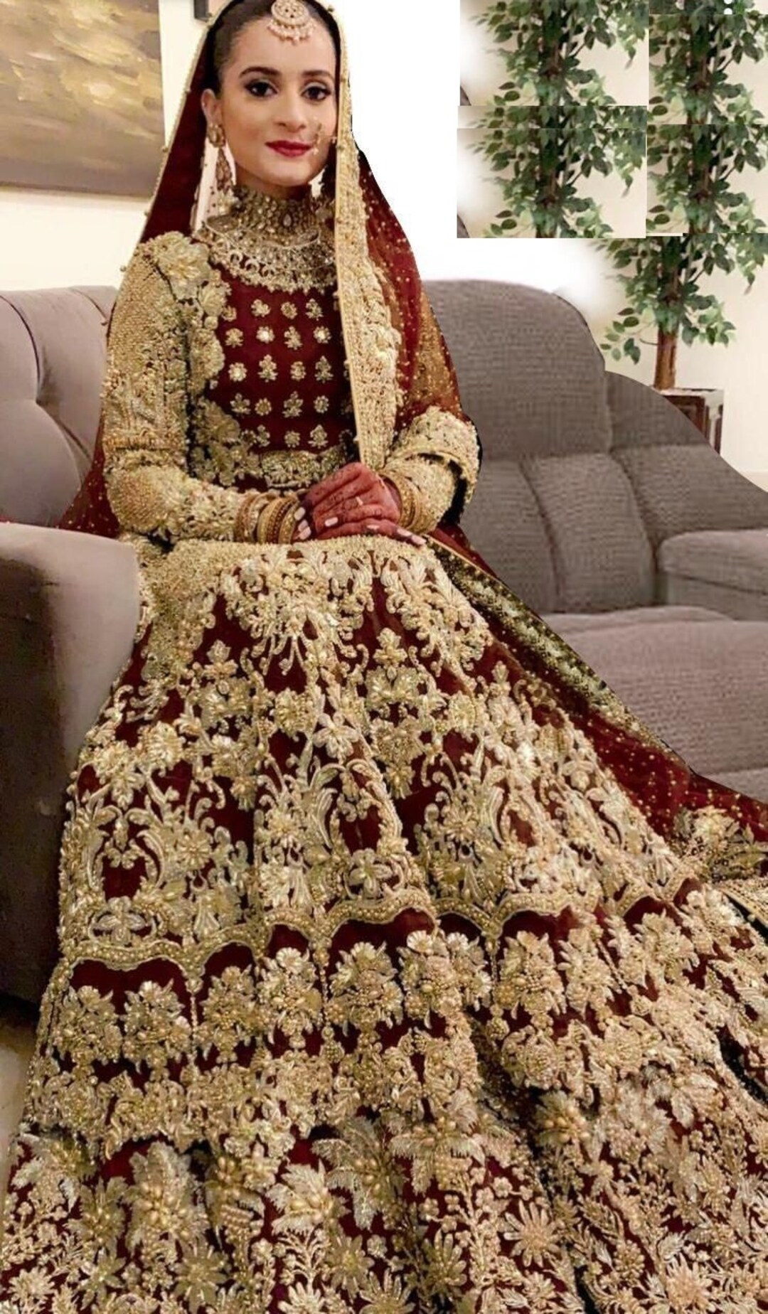 bridal lehenga with velvet shawl