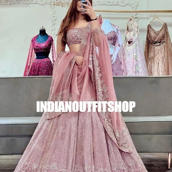 Pink Georgette Lehenga Choli With Embroidery Work And Organza Silk Dupatta For Women, Party Wear Lehenga Choli, Wedding Bridesmaid Lehenga