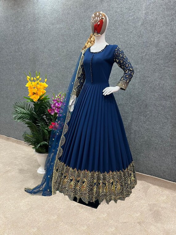 Sapphire Designer Georgette Gown for Party Wear - Ethnic Race-demhanvico.com.vn