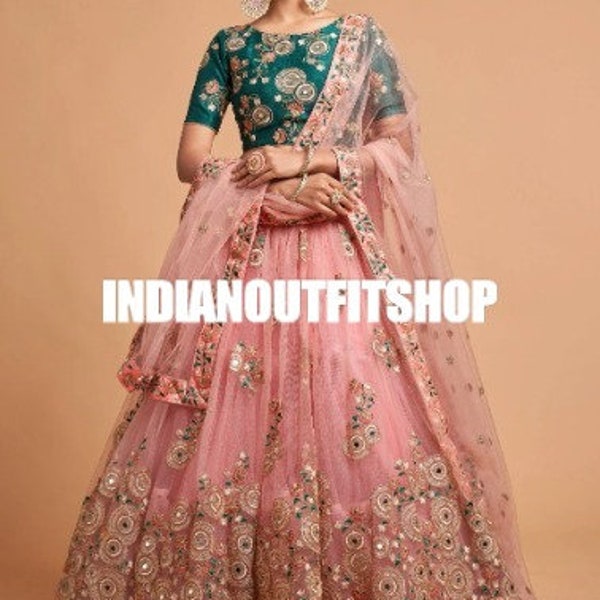 Wedding Lehenga Peach Soft Net Lehenga Choli With Soft Net Dupatta And Art Silk Blouse Sets For Women , Indian Bridal Lehenga Choli