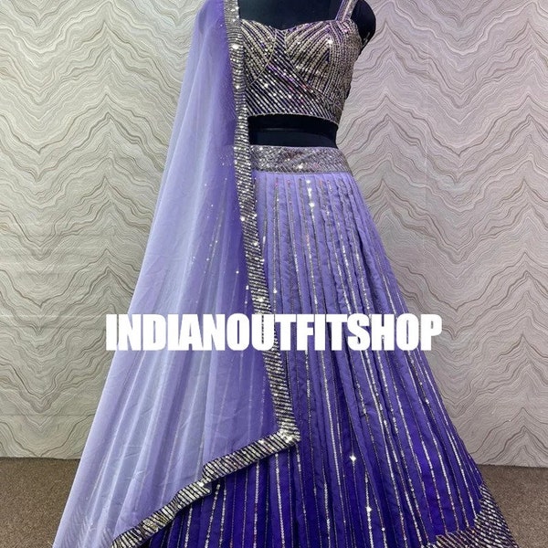 Purple Georgette Lehenga Choli Indian Bridesmaid Dress Embroidered Bollywood Designer Printed Semi Stitched Lengha Choli Bridal Wedding