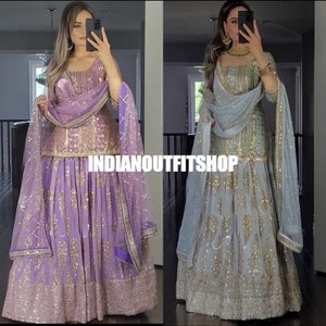 Purple Georgette Top Lehenga Choli And Embroidery Sequence Work With Georgette Dupatta For Women , Bridesmaid Lehenga Choli , Wedding Choli