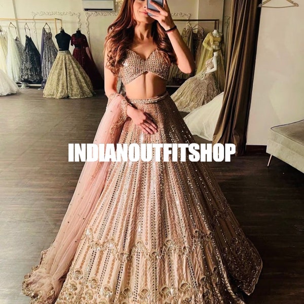 Peach Silk Lehenga Choli With Embroidery Sequence Work And Heavy Net Dupatta For Women , Wedding Lehenga , Party Wear Lehenga , Ethnic Choli