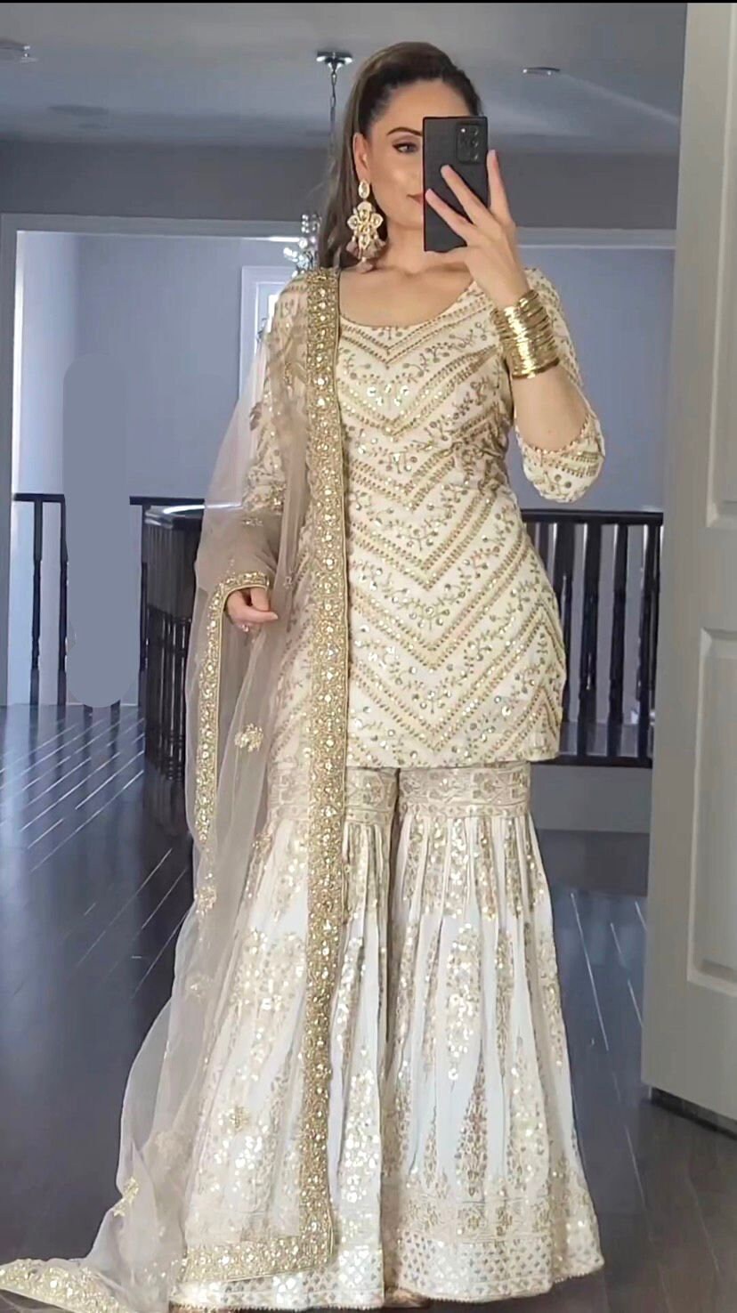 White sharara suit design sale