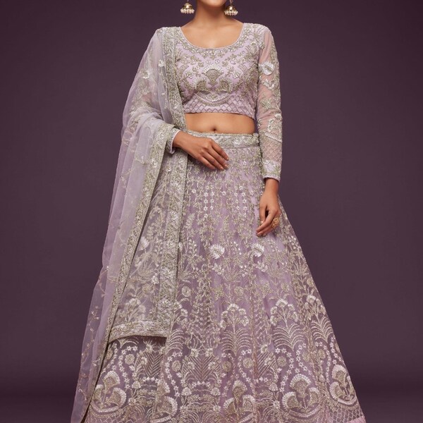 Babyhug Net Woven Sleeveless Singlet Sleeves Sequinned Floral Embroidered Lehenga Choli & Dupatta Set- Lilac