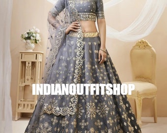 Beautiful Grey Lehenga Choli For Women Indian Traditional Wedding Party Wear Ghagra Choli Designer Festive, Engagement ,Sangeet Lengha Choli