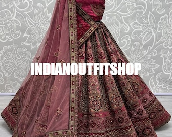 Pink Silk Bridal Lehenga Choli With Embroidery Sequence Work And Soft Net Dupatta For Women , Wedding Lehenga , Indian Bridal Lehenga