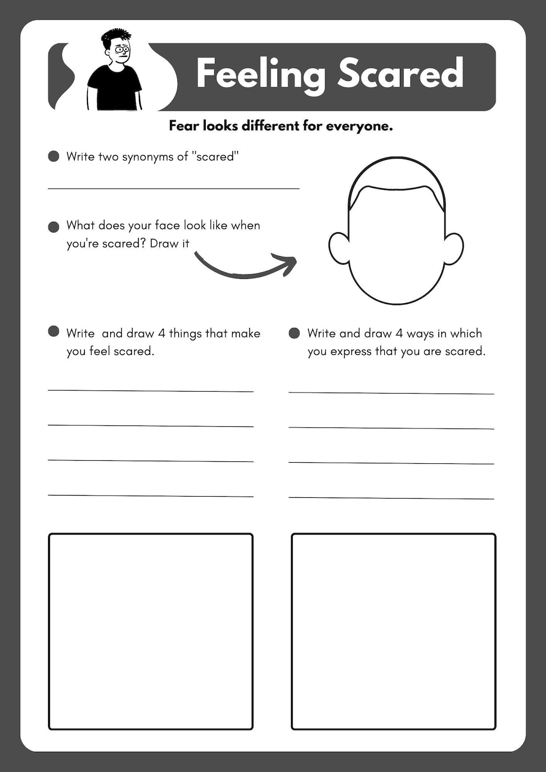 Fear Worksheet for Kids Social and Emotional Learning - Etsy