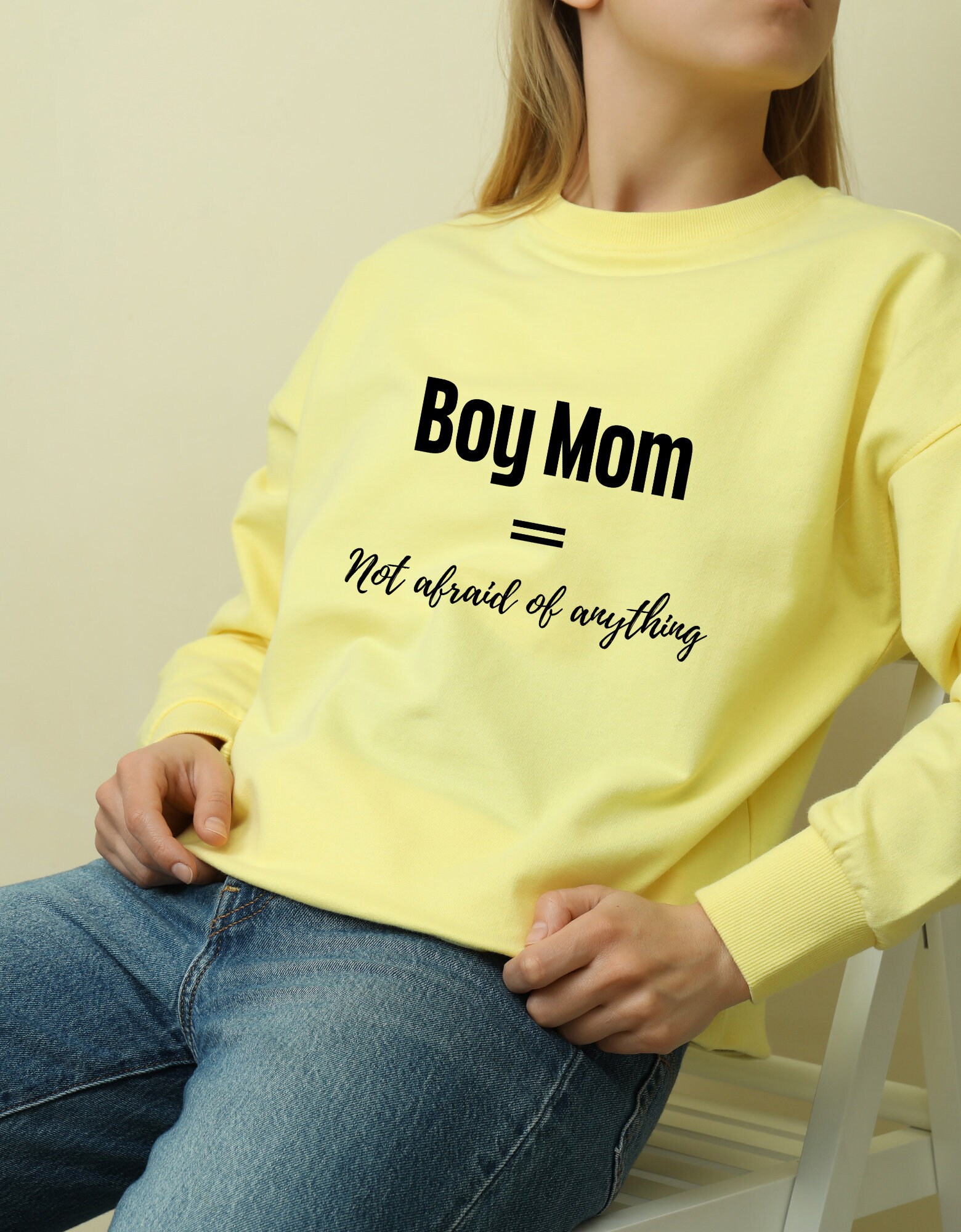 Boy mom = not afraid of anything Women's Crewneck Sweatshirt, womens clothing, trendy sweatshirt,