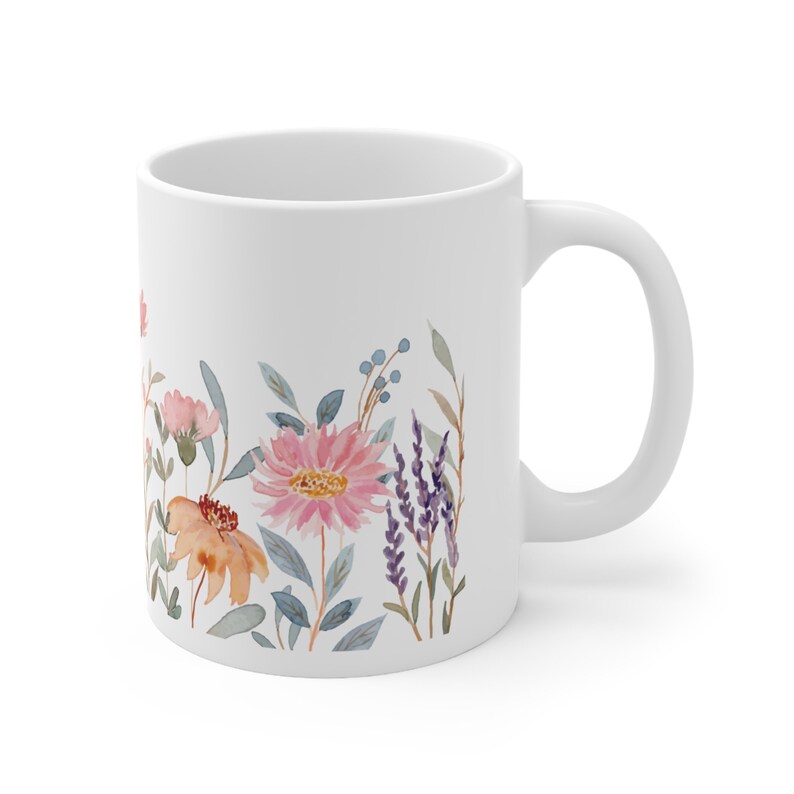 Spring Flower Ceramic Mug 11oz, Coffee Mugs, Pretty Tea Mugs