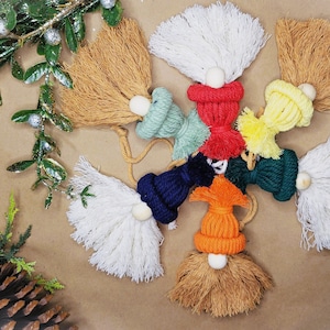 Set van 5 macrame kabouters, macrame kerst kabouters, macrame ornamenten, kerst ornamenten, vakantie kabouters, macrame kerstcadeau