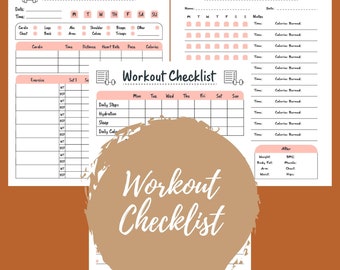 Workout Checklist, Daily Workout Routine Chart, Simple Workout Plan, Daily Exercise Log Planner, Fitness Tracker Printable, Gym Log