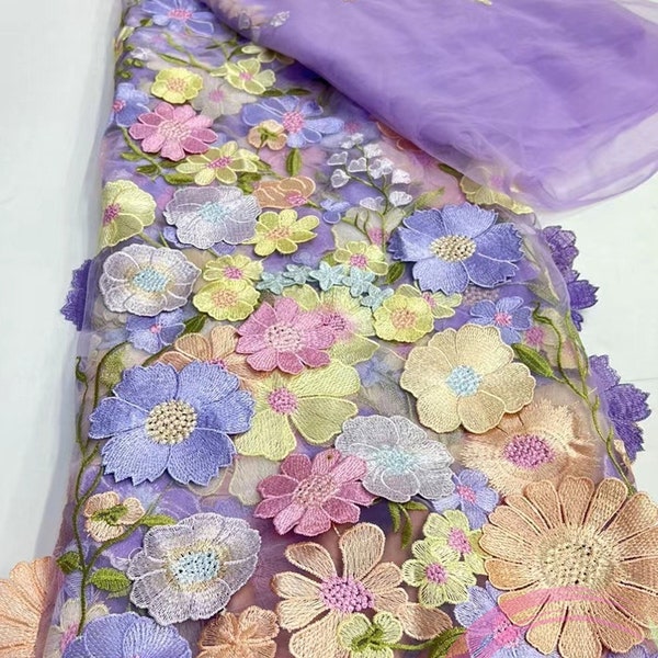 5 Colors Beautiful Colorful Wildflowers Tulle Fabric Sunflower Evening Dress Fabric High Quality Floral Material for Evening Dress Veil Fabric