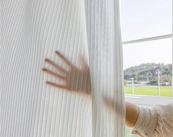 White Stripe Polyester Curtain. Farmhouse living room dining room curtain. Handmade Geometric Window Curtain. Decorative curtain.