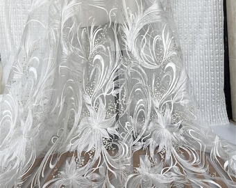 White High Quality Lace Fabric for Wedding Dress Veil Embroidery Flower Material DIY Handwork Sewing Fabric Textile Material