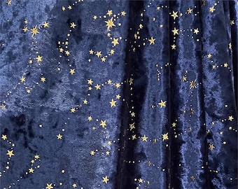 Dark Blue Small Gold Stars Velvet Fabric Soft Handmade Fabric for Cloak DIY Sewing Material Curtain Fabric Clothing Fabric