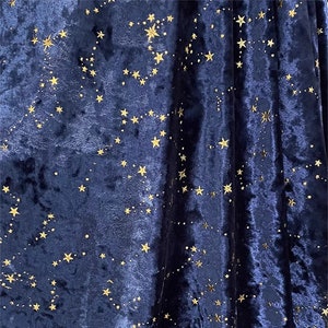 Dark Blue Small Gold Stars Velvet Fabric Soft Handmade Fabric for Cloak DIY Sewing Material Curtain Fabric Clothing Fabric
