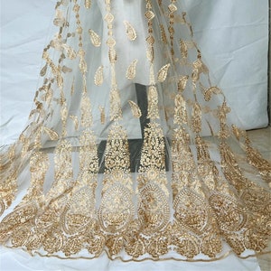Luxurious embroidery floral tulle fabric. Modern evening dress ball gown fabric. Hand Made Beautiful Fabric for Veils. Elegant lace fabric