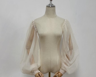 Detachable tulle bridal sleeves. Long champagne wedding sleeves. Sleeves for wedding dresses. Custom-made color sleeves. Tulle balloon sleeves.