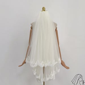 Elegant Two-Layer Lace Edge Bridal Veil, Romantic Floral Wedding Veil, Lace Floral Soft Tulle Veil with Comb