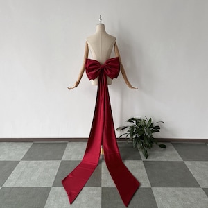 Wine red satin bow with long train, removable large bridal bow for wedding dress, desired color & size selectable