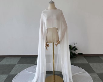 Ivory Chiffon Bridal Cape, Front Short Back Long Wedding Cape for the Bride, Chiffon Bridal Wrap, Bridal Jacket, Wedding Accessories