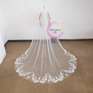 Elegant 3D flowers with pearls veil.Romantic cathedral fairy veil.Soft tulle bridal wedding veil.Exquisite lace floral veil