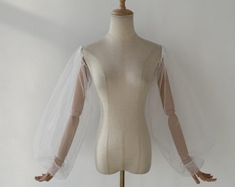 Detachable tulle bridal sleeves. Long wedding sleeves. Ivory sleeves. Custom-made bridal sleeves in your desired color. Wedding puff sleeves.