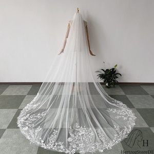 Beautiful wildflower bridal veil, lace cathedral veil, floral lace edge wedding veil, handmade lace flower veil