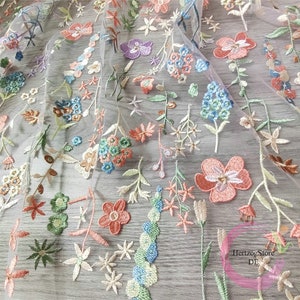 Frisch Bunte Spitzen Blumen Stoff Handgemacht Frühling Stickerei Blumen Stoff Elegant Stoff für Abendkleid Hochzeitsschleier