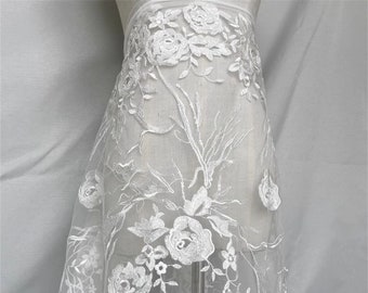 Flower Leaves Tulle Fabric Multifunctional Fabric for Evening Dress Veil Beautiful Elegant Fabric for Wedding Dress Handmade Fabric