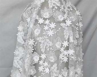 3D Flower Tulle Fabric, Soft Designer Fabric for Veil Evening Dress, DIY Handmade Fabric, Elegant Beautiful Transparent Fabric, Transparent