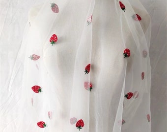 Tissu Tulle brodé aux fraises, tissu Transparent fait à la main pour robe de demoiselle d'honneur, tissu multifonctionnel pour voile